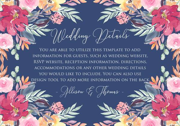 Wedding invitation set watercolor marsala peony pink rose yellow anemone eucalyptus greenery pdf on navy blue background customizable template