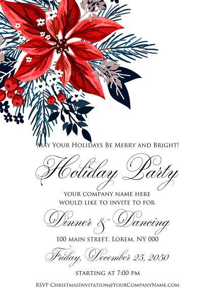 Christmas party invitation red poinsettia winter flower berry fir floral wreath cranberry wreath card template wedding invitation, floral invitation, baby shower invite, bridal shower invite, rsvp card details, thank you card, menu template, printable invitation, wedding details card, save the date, engagement party invitation, bachelorette invitation, birthday invitation, celebration, congratulation, anniversary wedding invitation maker