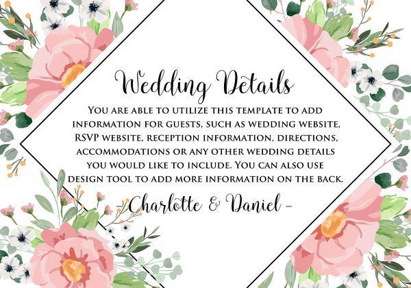 Watercolor blush pink anemone greenery eucalyptus wedding invitation 5x3.5 in online editor wedding invitation maker