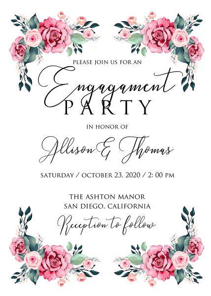 Engagement invitation watercolor rose floral greenery online editor 5x7 in thank you card