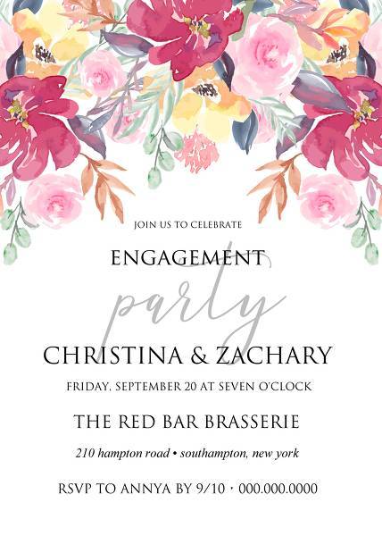 Wedding invitation set watercolor marsala peony pink rose yellow anemone eucalyptus greenery 5x7 in pdf invitation editor