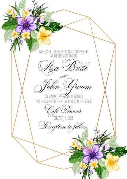 Wedding invitation set tropical hibiscus flower palm leaves Aloha Luau Hawaii card template Floral template background for any marriage invitation, bridal shower invitation, baby shower invitation anniversary, birthday invitation, christening, baptism, party menu,thank you card,rsvp,wedding details card, engagement party invitation, save the date card, printable customize online