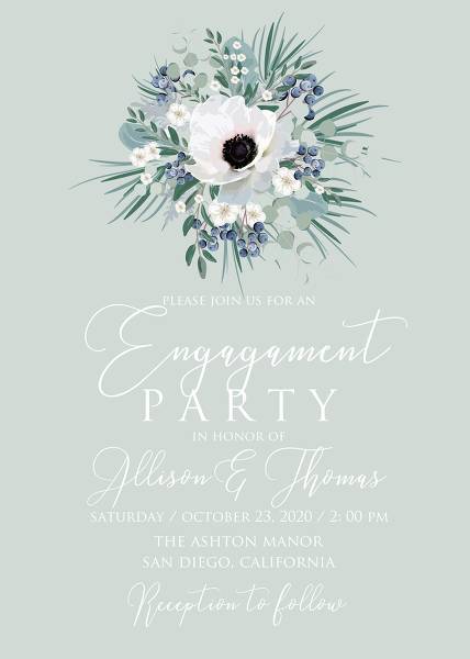 Wedding invitation set white anemone mint menthol greenery blackberry invitation editor