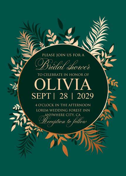 Greenery herbal gold foliage emerald green background wedding invitation set printable template green invitation maker