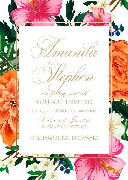 Hibiscus tropical wedding invitation card template printable card customize online