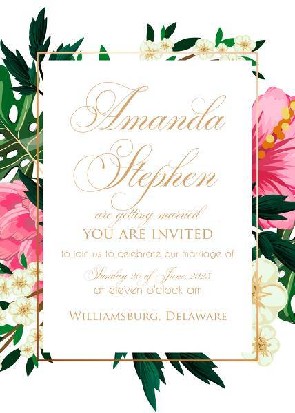 Hibiscus tropical wedding invitation card template printable card invitation maker