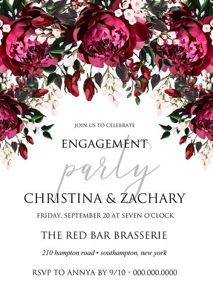Engagement party Marsala dark red peony wedding invitation greenery burgundy floral customize online cards