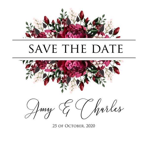Save the date Marsala dark red peony wedding invitation greenery burgundy floral customize online cards