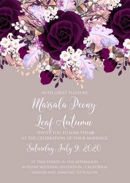 Marsala peony rose autumn Wedding invitation trends 2020 digital card printable template create and edit invitations online for free customize online