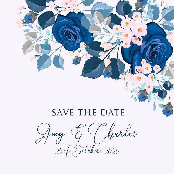 Rose royal blue indigo wedding invitation card template personalized invitation