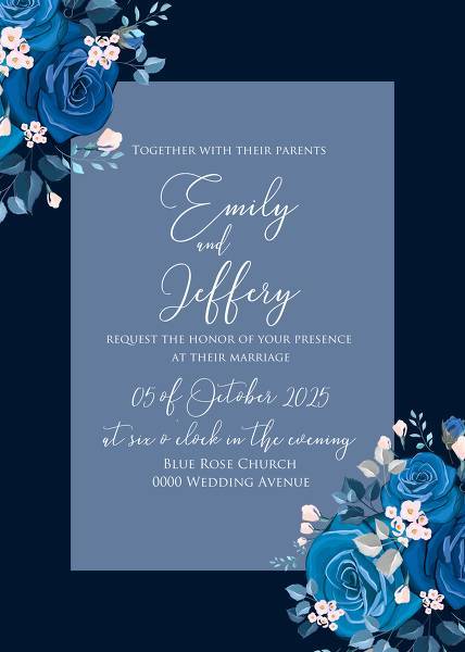 Rose royal blue indigo wedding invitation card template online maker