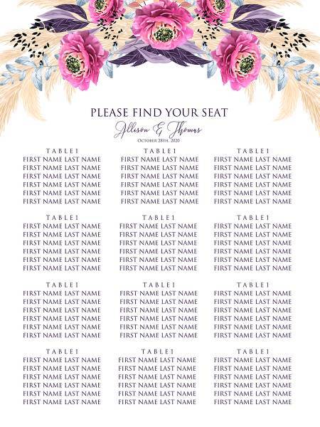 Pampas grass bridal shower wedding invitation set pink peony flower pdf custom online editor 18x24 in bridal shower invitation