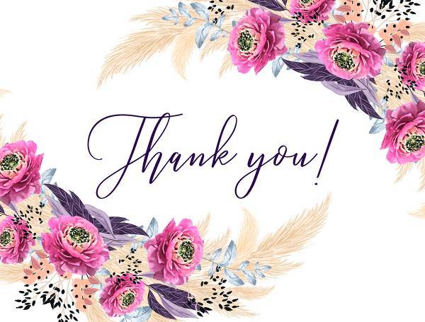 Pampas grass thank you card wedding invitation set pink peony flower pdf custom online editor 5.6x4.25 in floral background