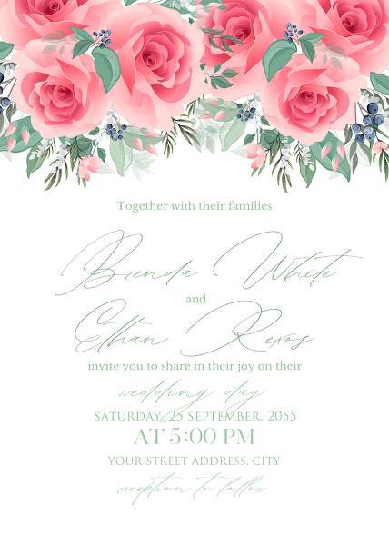 Pink rose greenery wedding invitation set Summer wedding bouquet