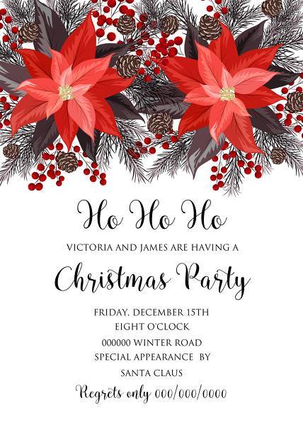 Poinsettia fir winter Merry Christmas Party invitation card template flyer poster holiday greeting card/ Wedding invitation invitation maker