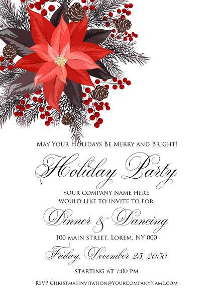 Poinsettia fir winter Merry Christmas Party invitation card template flyer poster holiday greeting card/ Wedding invitation wedding invitation maker