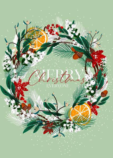 Poinsettia Merry Christmas greeting card or party invitation sale banner winter floral fir tree wreath poinsettia red flower red berry invitation maker