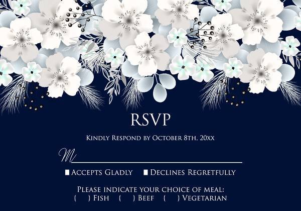 RSVP card white hydrangea navy blue background floral card online invitation template card maker custom editor 5x 3.5