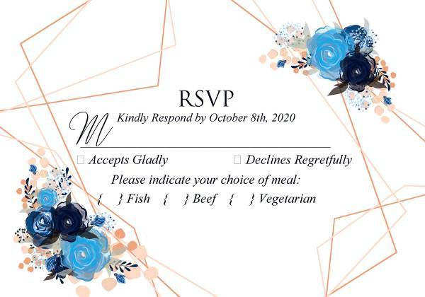 RSVP royal blue rose indigo watercolor floral wedding invitation 5x3.5