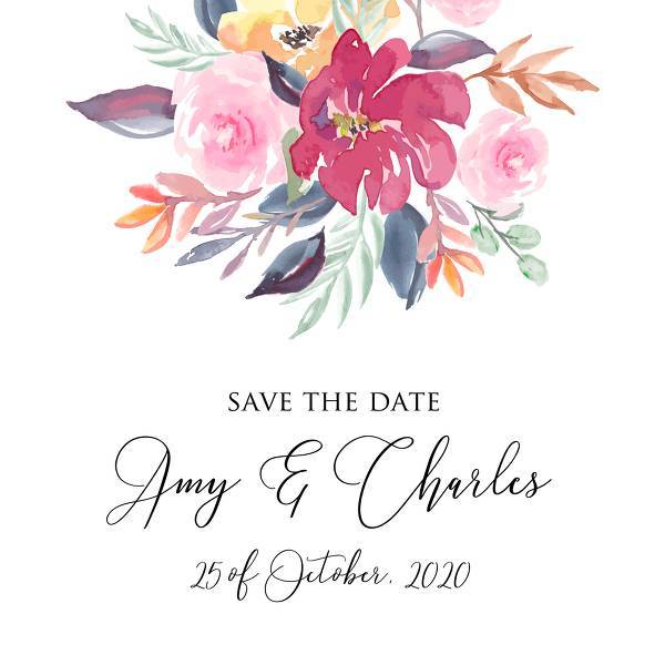 Wedding invitation set watercolor marsala peony pink rose yellow anemone eucalyptus greenery 5.25x5.25 in pdf customize online