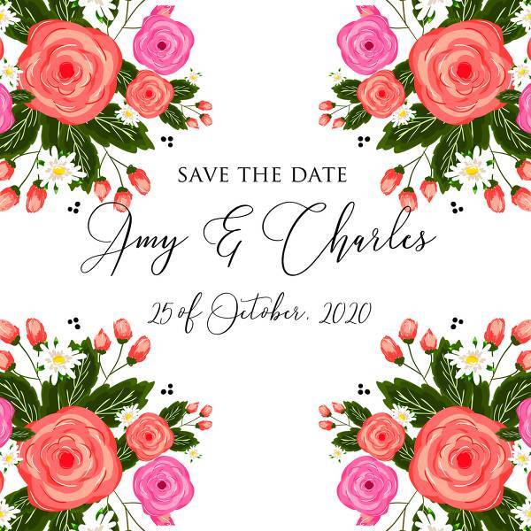 Pink rose wedding invitation and camomile design online editor