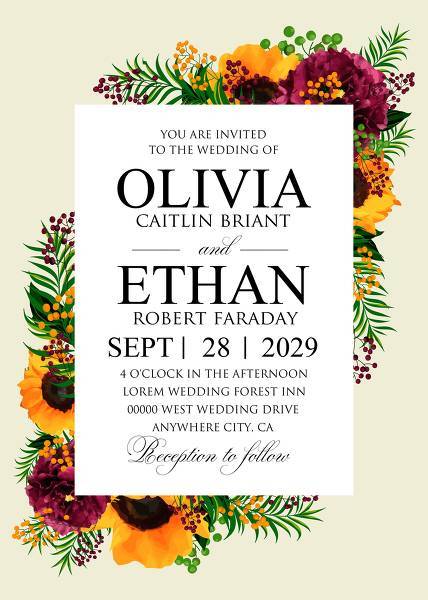 Sunflower peony marsala burgundy greenery 
sea ​​buckthorn wedding Invitation set Autumn thankgiving printable greeting card invitation maker