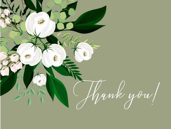 Thank you card greenery herbal grass white peony watercolor pdf custom online editor 5.6x4.25 inches