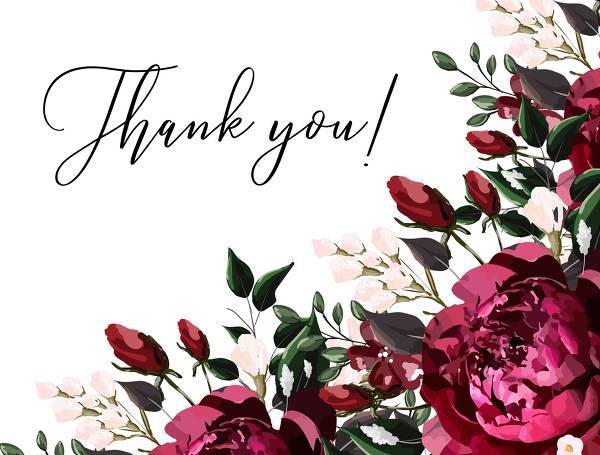 Thank you card Marsala dark red peony wedding invitation greenery burgundy floral customize online cards