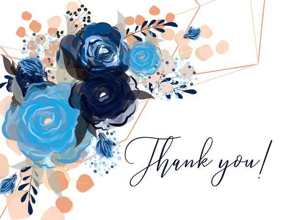 Thank you card royal blue rose indigo watercolor floral wedding invitation 5.6x4.25