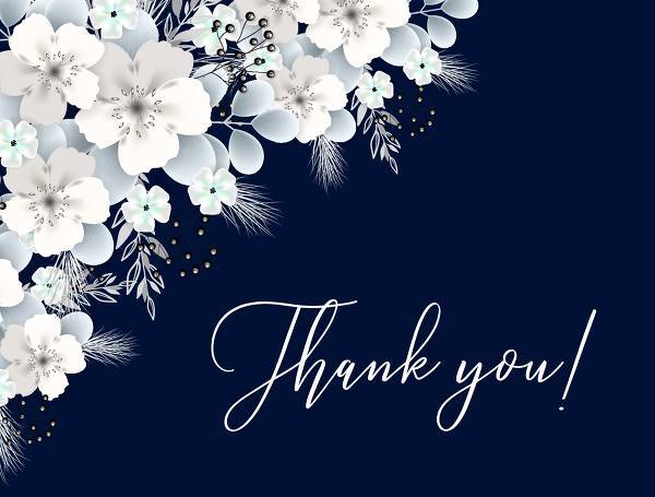 Thank you card white hydrangea navy blue background floral card online invitation template card maker custom editor 5.6x4.25