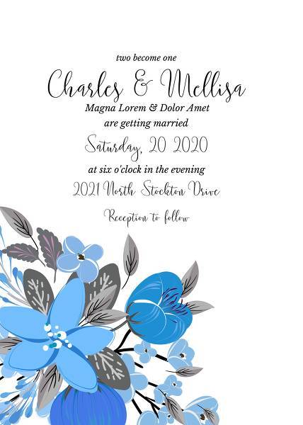 Blue floral vector background wedding invitation card template Floral template background for any marriage invitation, bridal shower invitation, baby shower invitation anniversary, birthday invitation, christening, baptism, party menu,thank you card customize online