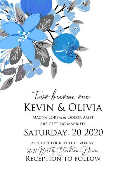 Blue floral vector background wedding invitation card template Floral template background for any marriage invitation, bridal shower invitation, baby shower invitation anniversary, birthday invitation, christening, baptism, party menu,thank you card edit template