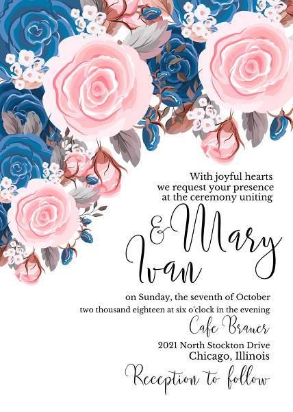 Wedding invitation pink navy blue rose peony ranunculus floral card template wedding invitation, floral invitation, baby shower invite, bridal shower invite, rsvp card details, thank you card, menu template, printable invitation, wedding details card, save the date, engagement party invitation, bachelorette invitation, birthday invitation, celebration, congratulation, anniversary editor