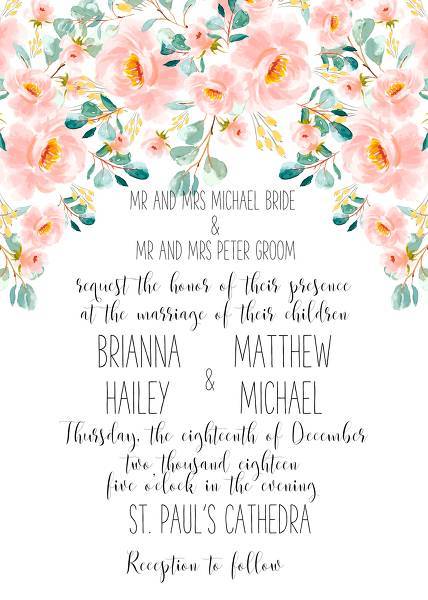 Wedding invitation set blush pastel peach rose peony sakura watercolor floral eucaliptus greenery card template Instant Download Template wedding invitation set, floral invitations, baby shower, bridal shower, engagement, seating chart,wedding details, save the date, table, menu, thank you, rsvp card design instant maker