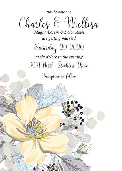 Wedding invitation floral card vector template white rose,cotton, jasmine, eucalyptus leaves watercolor floral marriage background floral wreath edit template