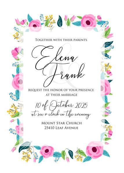 Wedding invitation set pink tulip peony card template Floral template background for any marriage invitation, bridal shower invitation, baby shower invitation anniversary, birthday invitation, christening, baptism, party menu,thank you card instant maker instant maker