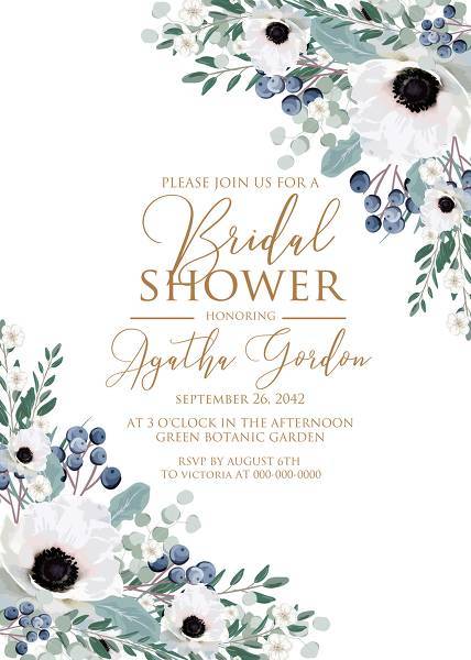Wedding invitation set white anemone mint menthol greenery blackberry create online