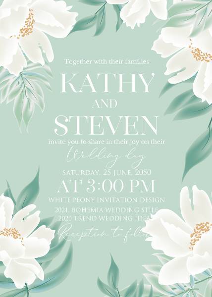 Gentle white peony Wedding invitation trends 2020 digital card printable template create and edit invitations online for free edit online