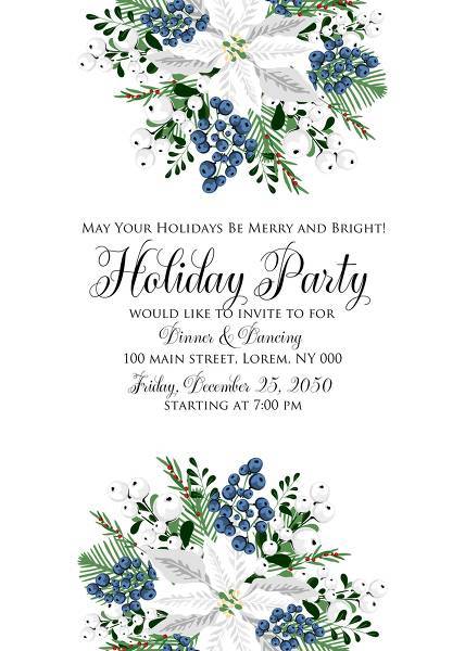 White poinsettia flower berry invitation Christmas party flyer 5x7 in Holiday Christmas Party Invitation Poinsettia template greeting card print at home cranberry floral design wedding winter invitation holiday greeting card noel Wedding invitation winter flower white rose card template wreath card template wedding invitation, floral invitation, baby shower invite, bridal shower invite, rsvp card details, thank you card, menu template, printable invitation, wedding details card, save the date, engagement party invitation, bachelorette invitation, birthday invitation, celebration, congratulation, anniversary template template customize online