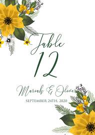  Table card wedding invitation set sunflower yellow flower 3.5x5 in customizable template