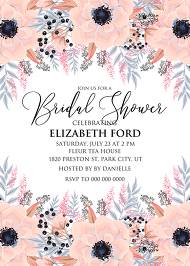 Anemone bridal shower invitation card template blush pink watercolor flower 5x7 in maker