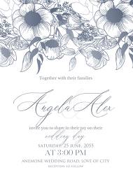 Anemone floral wedding invitation minimalistic card template 5x7 in