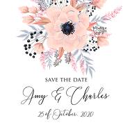 Anemone save the date card printable template blush pink watercolor flower 5x7 in download