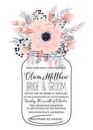 Anemone wedding invitation card mason jar template blush pink watercolor flower 5x7 in instant maker