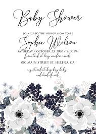 Baby shower invitation set white anemone flower card template 5x7 in editor