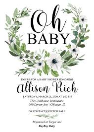 Baby shower invitation watercolor greenery herbal and white anemone 5x7 in edit online