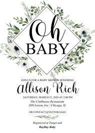 Baby shower invitation watercolor greenery herbal and white anemone 5x7 in edit online