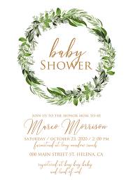 Baby shower invitation watercolor wreath greenery herbal template edit online 5x7 pdf