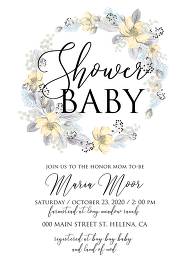 Baby shower invitation wedding set jasmine apple blossom wreath watercolor FTP 5x7 in invitation maker
