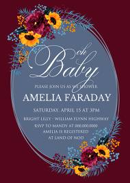 Baby shower sunflower peony marsala burgundy blue greenery hippophae wedding Invitation set 5x7 in personalized invitation